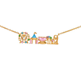 18K Gold Plated Colored Zircon Inlaid Amusement Park Pendant Necklace Cute Sweet Design Versatile Fashion Jewelry Girl 's Gift