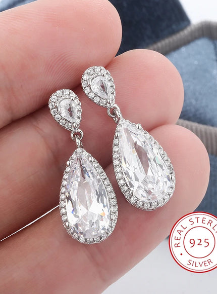 Classic 925 Silver Water Drop Earrings Women Zircon Shine
