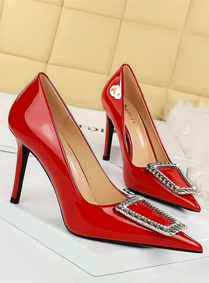 Woman 10cm High Heels Patent Leather Shallow Mouth