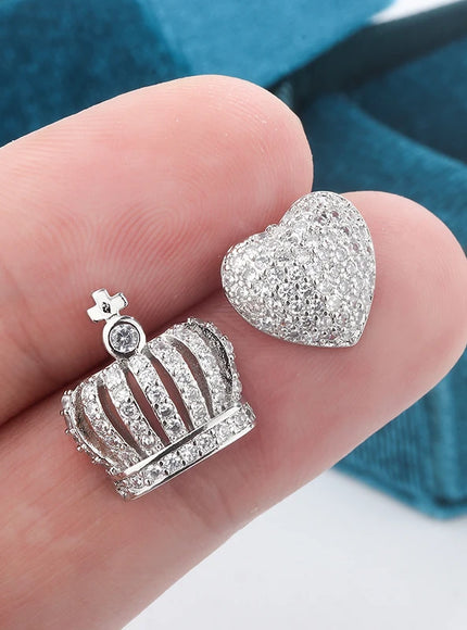 KissIcon Heart Crown Earrings 925 Silver - Hypoallergenic