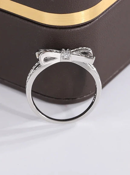 KissIcon 925 Silver Plated Ring Women - Bow Zircon Shine