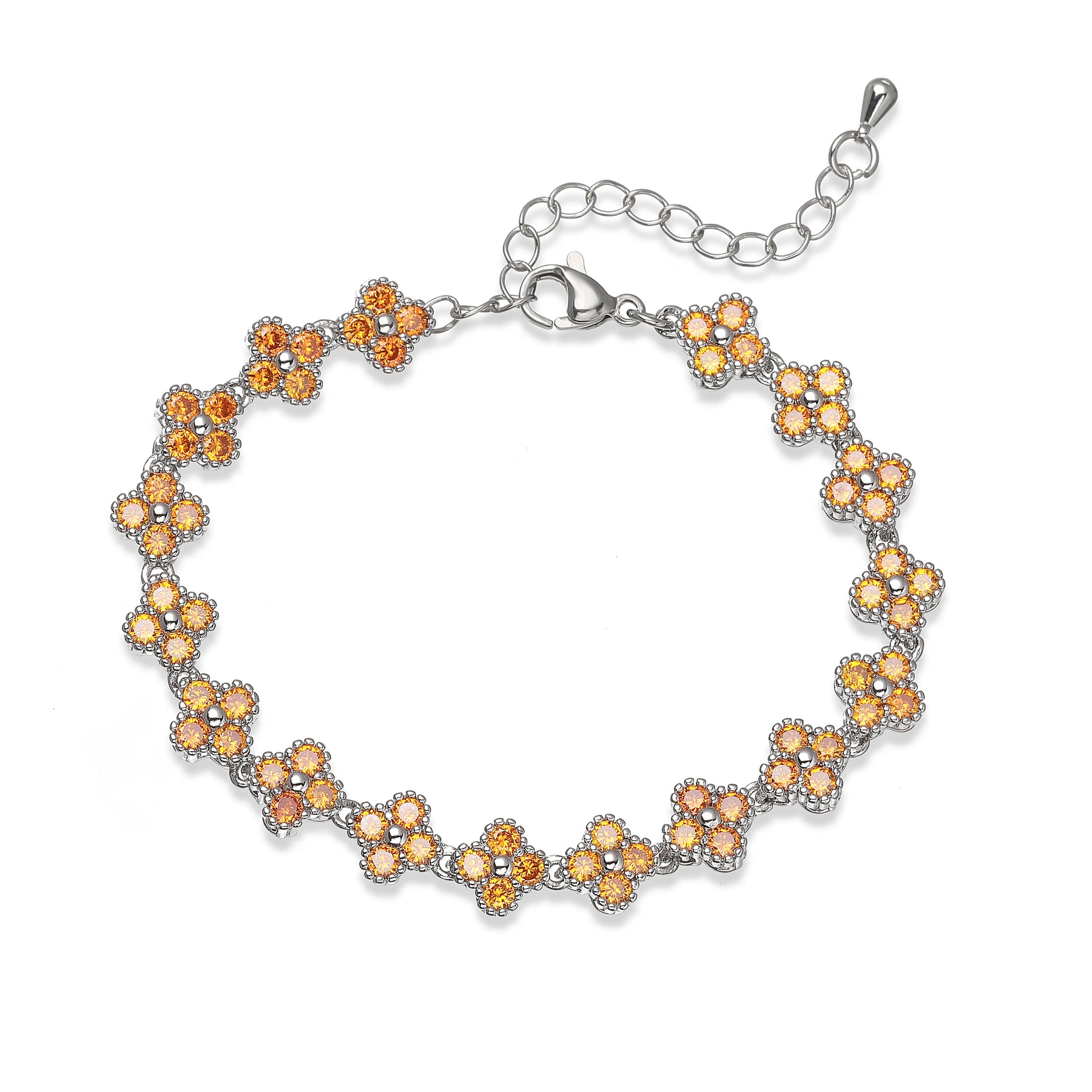 HECHENG, Bijoux Colorful Flower CZ Stone Brass Metal Bracelet/Necklace,Lobster Clasp, Adjustable, Minimalist Romantic Jewelry