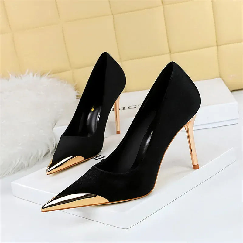 KissICON 9318-1 Black / 35(Foot22.5cm) / CHINA Women Fashion Comfort Suede High Heels Green Burgundy