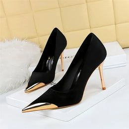 KissICON 9318-1 Black / 35(Foot22.5cm) / CHINA Women Fashion Comfort Suede High Heels Green Burgundy
