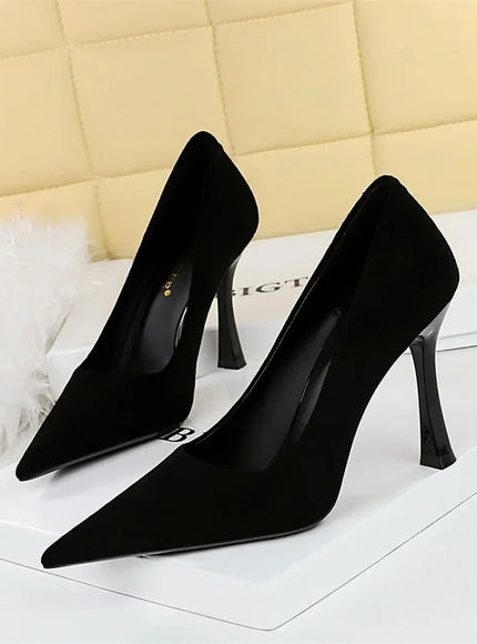 Fashion Suede Black Women Simple Pumps Wine Glasses