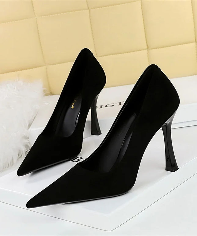Fashion Suede Black Women Simple Pumps Wine Glasses