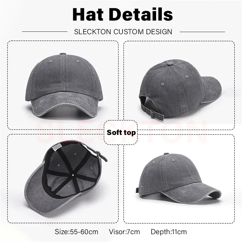 SLECKTON Custom Logo Retro Baseball Cap for Men and Women DIY Design Letter Embroidery Hat Customize Cap Graphic Print Wholesale