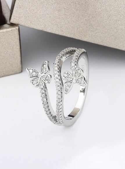 Kiss Icon Butterfly Zircon Ring - 925 Silver Plated Elegance