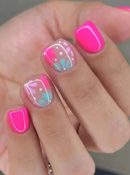 KissICON A606 KissIcon Short Almond Press-On Nails Floral Tip -