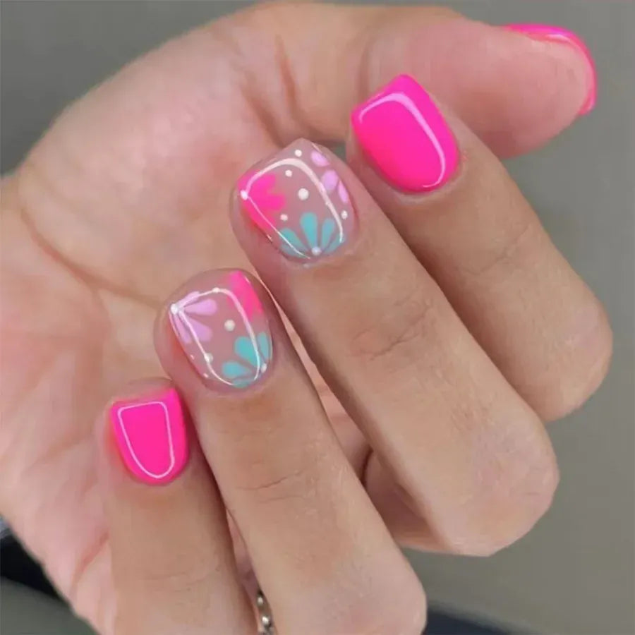 KissICON A606 KissIcon Short Almond Press-On Nails Floral Tip -
