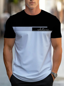 Men's Summer Letter Pattern Printed T-Shirt Men's Breathable Comfortable Simple Round Neck T-Shirt Outdoor Sports Casual Top