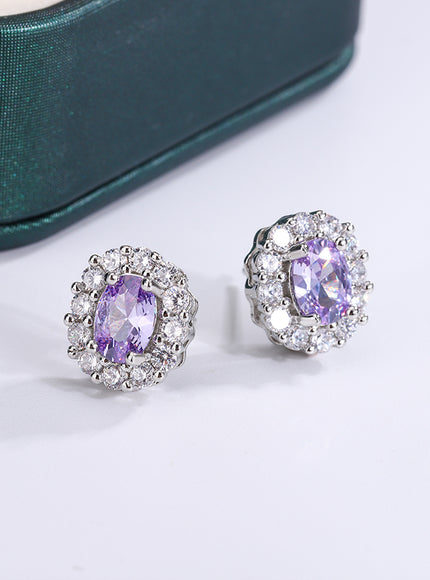 KissIcon Lavender Round Zircon Earrings - 925 Silver Plated