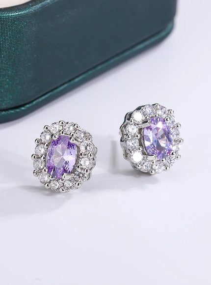 KissIcon Lavender Round Zircon Earrings - 925 Silver Plated