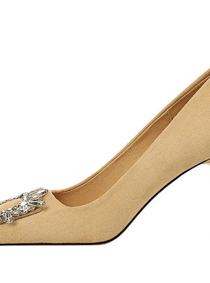 Fashion Women High Heels Metal Rhinestone Buckle Square