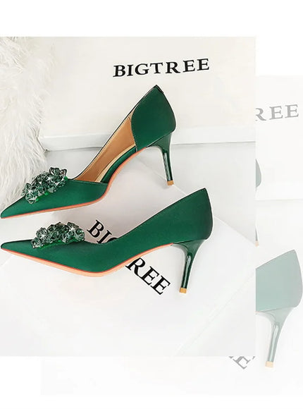 2024 New Rhinestone Women Pumps Bow knot Retro