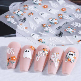 1pcs Halloween Nail Stickers Pumpkin Ghost Spider Skull Design Cute Adhesive Slider Decals DIY Manicure Decor