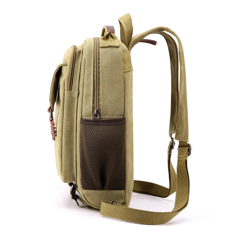 Small Mens Backpack Canvas Casual Backpacks for Men 2025 Mini Male School Bag Rucksack Man Multi-function Crossbody Bag Travel