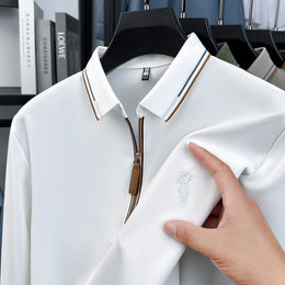 Men's Cotton Long Sleeved T-shirt with Collar Polo Shirt High-end Embroidered Top Autumn Loose Base Shirt