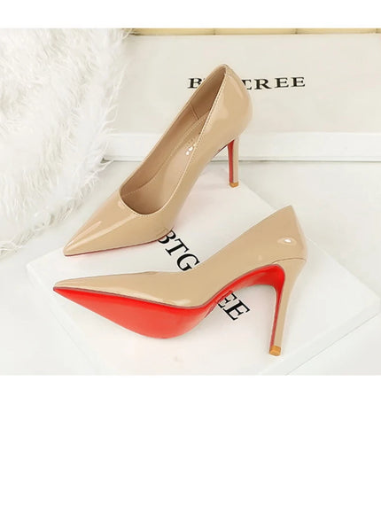 Fashionable Simple Slim Heels High Heels Glossy Patent