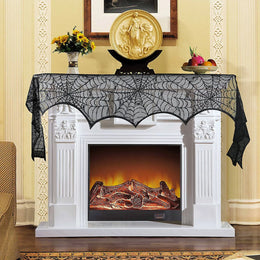 Halloween Table Runner Tablecloth Spider Web Halloween Black Fireplace Mantel Cover for Home Party Halloween Decoration