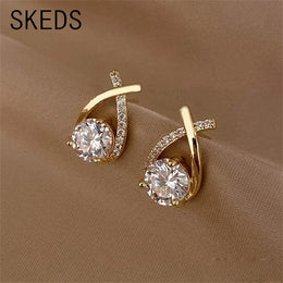 SKEDS Fashion Cross Stud Earrings For Women Korean Style Elegant Crystal Jewelry Ear Rings Fishtail Lady Earrings Gift