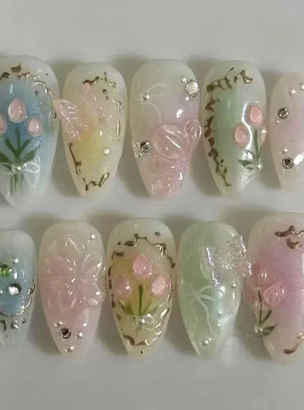 KissICON 2 KissIcon False Nails Press On Almond Flower Bow