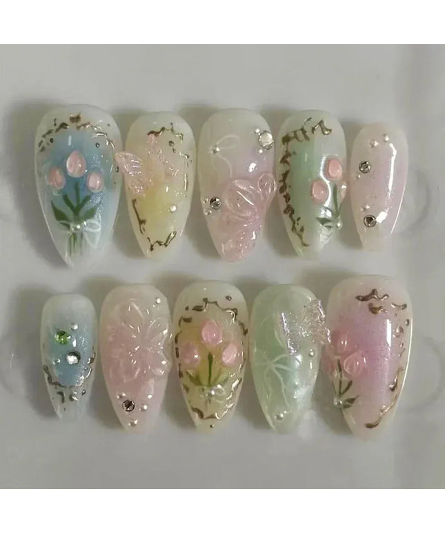 KissICON 2 KissIcon False Nails Press On Almond Flower Bow