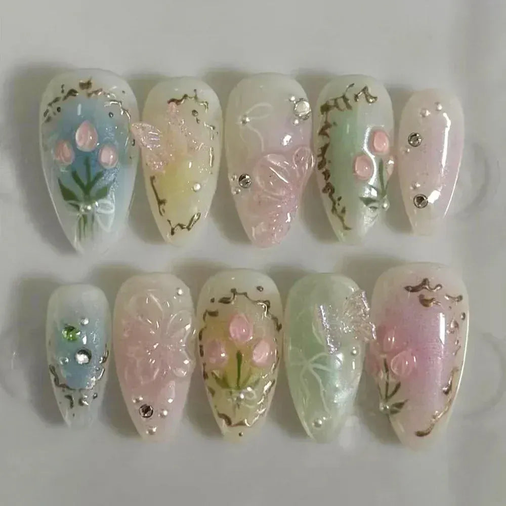 KissICON 2 KissIcon False Nails Press On Almond Flower Bow