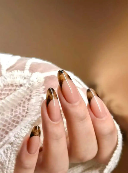 KissIcon Autumn Nails Handmade Caramel French Leopard