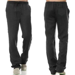 Men's Cotton Linen Trousers Men's Autumn New Breathable Leisure Solid Colour Drawstring Elastic Waist Running Trousers