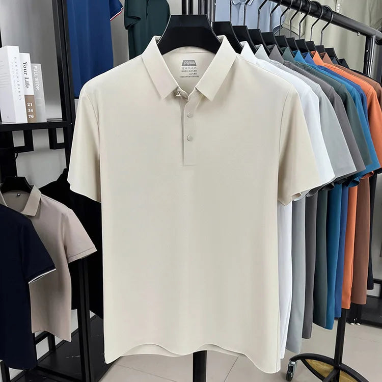 Men's Seamless Polo Shirt - Breathable Nylon-Spandex Blend, Reinforced Collar & Matching Buttons (12 Colors, M-4XL)