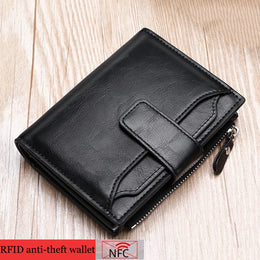 Men's Coin Purse Wallet RFID Anti-theft Man Leather Wallet Zipper Business Card Holder Money Bag Wallet Male