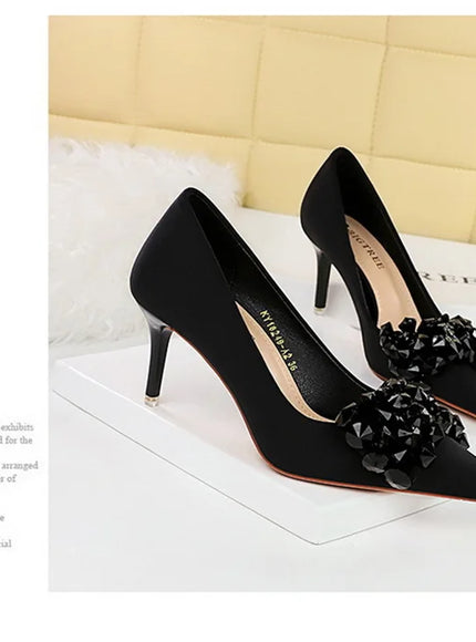 Rhinestones Women Pointed Toe Shallow Mouth Pumps Crystal