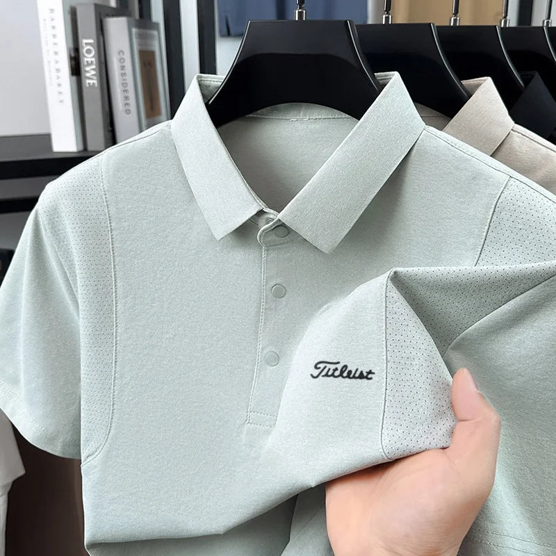 Luxury Men Summer New Short-Sleeved Polo Shirt Lapel Button Solid Color Letter Print Comfortable Ventilate Fashion Men'sClothing