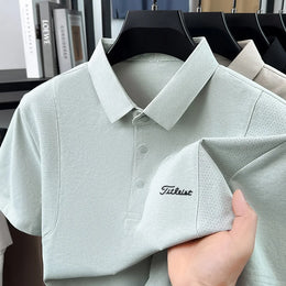Luxury Men Summer New Short-Sleeved Polo Shirt Lapel Button Solid Color Letter Print Comfortable Ventilate Fashion Men'sClothing