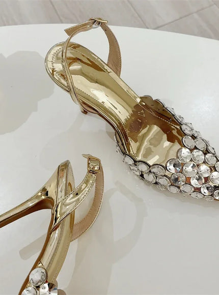 Eilyken Sexy Pointed Toe Women Pumps Elegant Crystal PVC Transparent Thin High Heels Slingback Party Prom Female Shoes