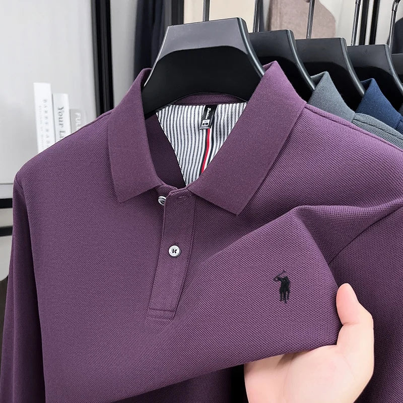100% cotton spring and autumn new men's long sleeved casual comfortable fashion brand polo shirt exquisite pony embroidery top