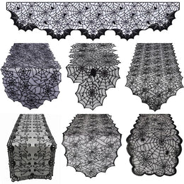 Halloween Table Runner Tablecloth Spider Web Halloween Black Fireplace Mantel Cover for Home Party Halloween Decoration