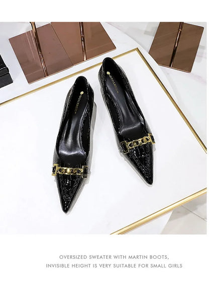 Fashion Metal Chain Decoration Women Pumps Shallow Mouth