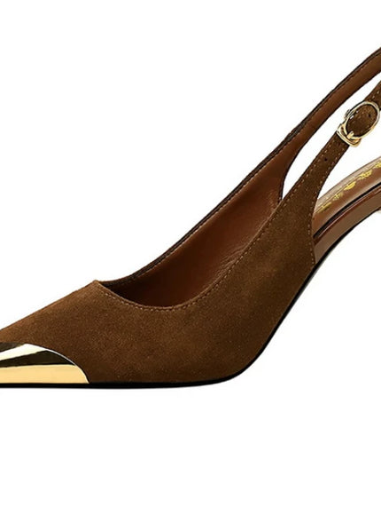 European American Style Metal Pointed High Heels Slim