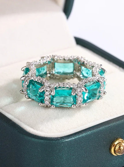 High-end Jewelry Heavy Industry Inlaid Aquamarine Topaz Ring Ladies 925 Silver Paraiba Ring Party Birthday Gift Wedding Ring