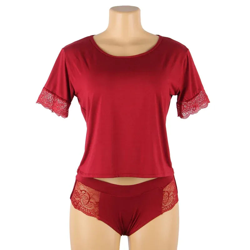 KissICON Plus Size Soft Modal Material sexy women lingerie sets pajama sets T-shirt and Panties Set for woman young ladiesfrom M-5XL