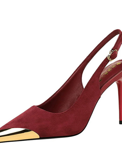 European American Style Metal Pointed High Heels Slim