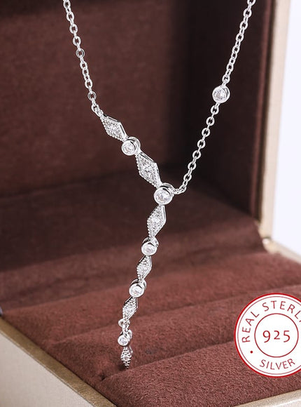 KissICON KissIcon Luxury 925 Silver Tassel Necklace - Zircon Sparkle