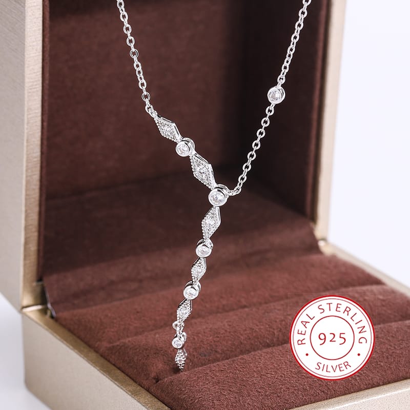 KissICON KissIcon Luxury 925 Silver Tassel Necklace - Zircon Sparkle