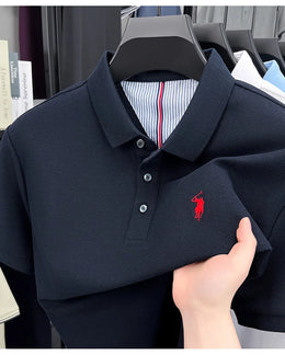 100% pure cotton short sleeved men's polo shirt summer fashion high-end brand pony embroidery golf top casual business T-shirt