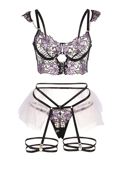 Plus Size Floral Transparent Lace Women Bra and Panties  Jajama Set Lingrie Set from M-5XL