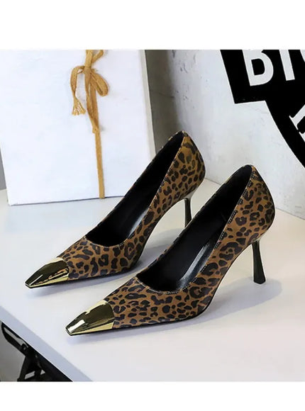 European Fashion Metal Square-Toe High Heels Shallow Mouth