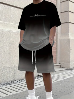 Summer Casual Men's T-Shirt and Shorts Set 2026 Sportswear Set Plus Size Short-Sleeve T-Shirt Drawstring Pocket Shorts Set