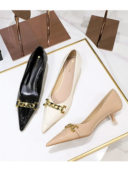 Fashion Metal Chain Decoration Women Pumps Shallow Mouth